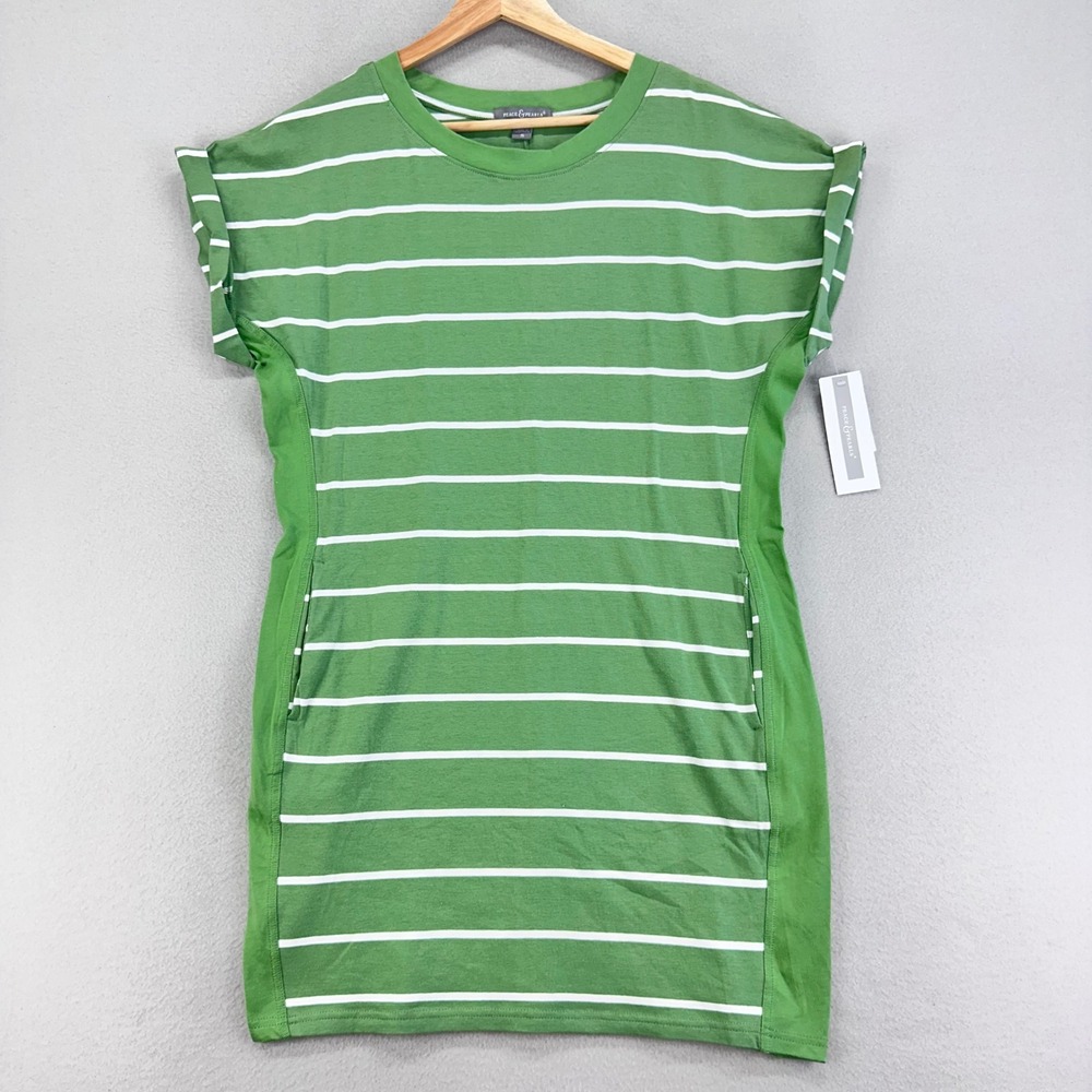 Peace & Pearls T-Shirt Dress Womens S Green‎ Short Sleeve NWT Striped Stretch